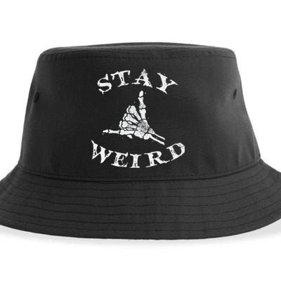 Stay Weird Gothic Skeleton Hand Shaka Novelty Halloween Sustainable Bucket Hat