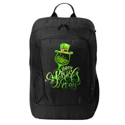 Shamrock Wine Glass Happy St Patrick's Day Cute Gift City Backpack