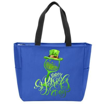 Shamrock Wine Glass Happy St Patrick's Day Cute Gift Zip Tote Bag