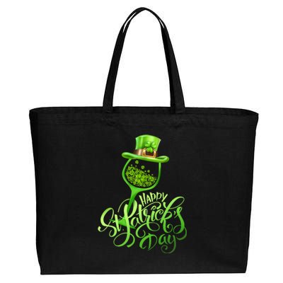 Shamrock Wine Glass Happy St Patrick's Day Cute Gift Cotton Canvas Jumbo Tote