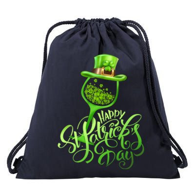 Shamrock Wine Glass Happy St Patrick's Day Cute Gift Drawstring Bag