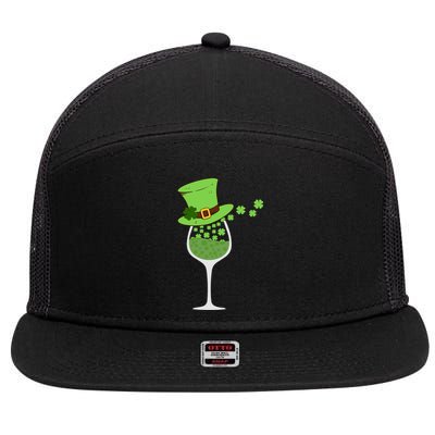 Shamrock Wine Glass St Patrick Day Irish Gift Meaningful Gift 7 Panel Mesh Trucker Snapback Hat