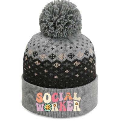 Social Worker Groovy Retro Vintage 60s 70s Design Gift The Baniff Cuffed Pom Beanie