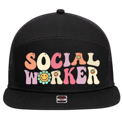 Social Worker Groovy Retro Vintage 60s 70s Design Gift 7 Panel Mesh Trucker Snapback Hat