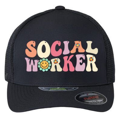 Social Worker Groovy Retro Vintage 60s 70s Design Gift Flexfit Unipanel Trucker Cap