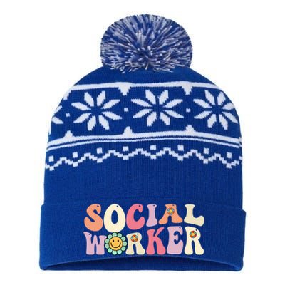 Social Worker Groovy Retro Vintage 60s 70s Design Gift USA-Made Snowflake Beanie