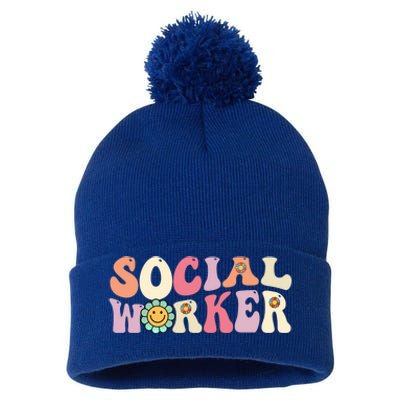 Social Worker Groovy Retro Vintage 60s 70s Design Gift Pom Pom 12in Knit Beanie