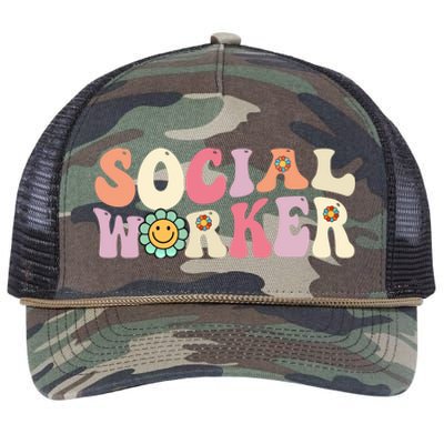 Social Worker Groovy Retro Vintage 60s 70s Design Gift Retro Rope Trucker Hat Cap