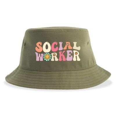 Social Worker Groovy Retro Vintage 60s 70s Design Gift Sustainable Bucket Hat