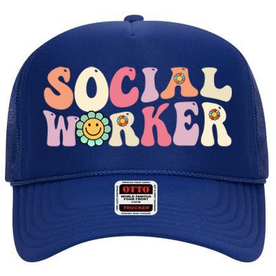 Social Worker Groovy Retro Vintage 60s 70s Design Gift High Crown Mesh Back Trucker Hat