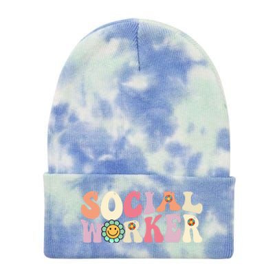 Social Worker Groovy Retro Vintage 60s 70s Design Gift Tie Dye 12in Knit Beanie