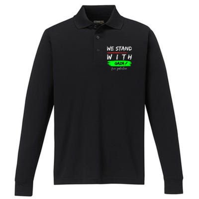 Stand With Gaza: Free Palestine Palestinian Cities Map Performance Long Sleeve Polo