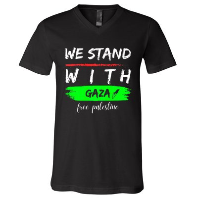 Stand With Gaza: Free Palestine Palestinian Cities Map V-Neck T-Shirt