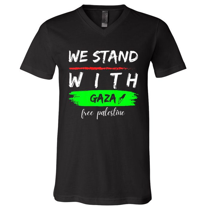 Stand With Gaza: Free Palestine Palestinian Cities Map V-Neck T-Shirt