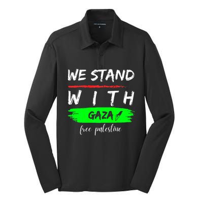 Stand With Gaza: Free Palestine Palestinian Cities Map Silk Touch Performance Long Sleeve Polo