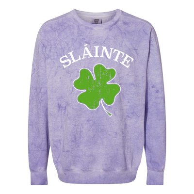 Slainte With Green Shamrock Clover For St Patricks Day Gift Colorblast Crewneck Sweatshirt