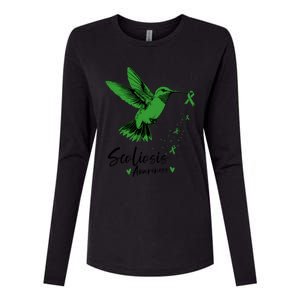 Scoliosis Warrior Green Hummingbird Scoliosis Awareness Gift Womens Cotton Relaxed Long Sleeve T-Shirt