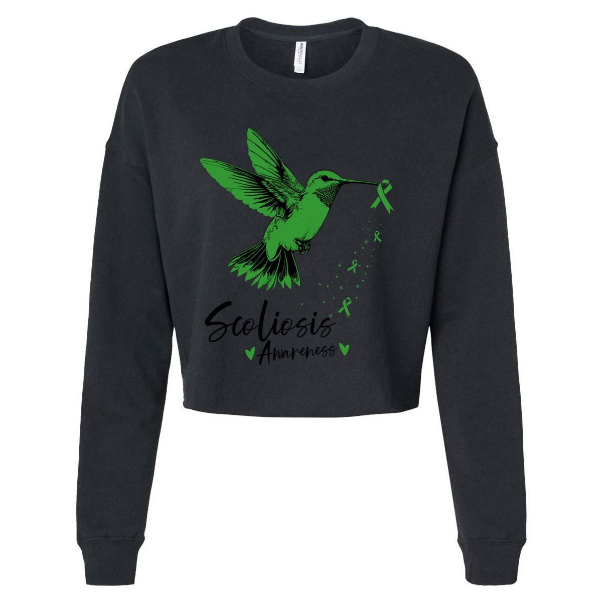 Scoliosis Warrior Green Hummingbird Scoliosis Awareness Gift Cropped Pullover Crew