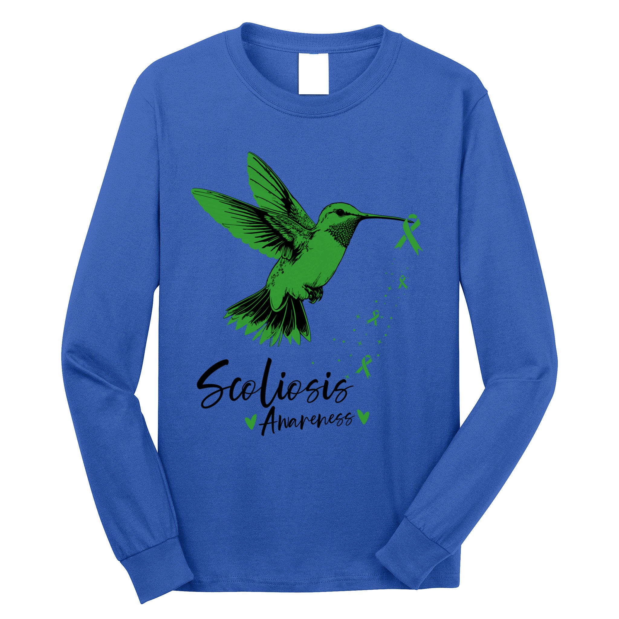 Scoliosis Warrior Green Hummingbird Scoliosis Awareness Gift Long Sleeve Shirt
