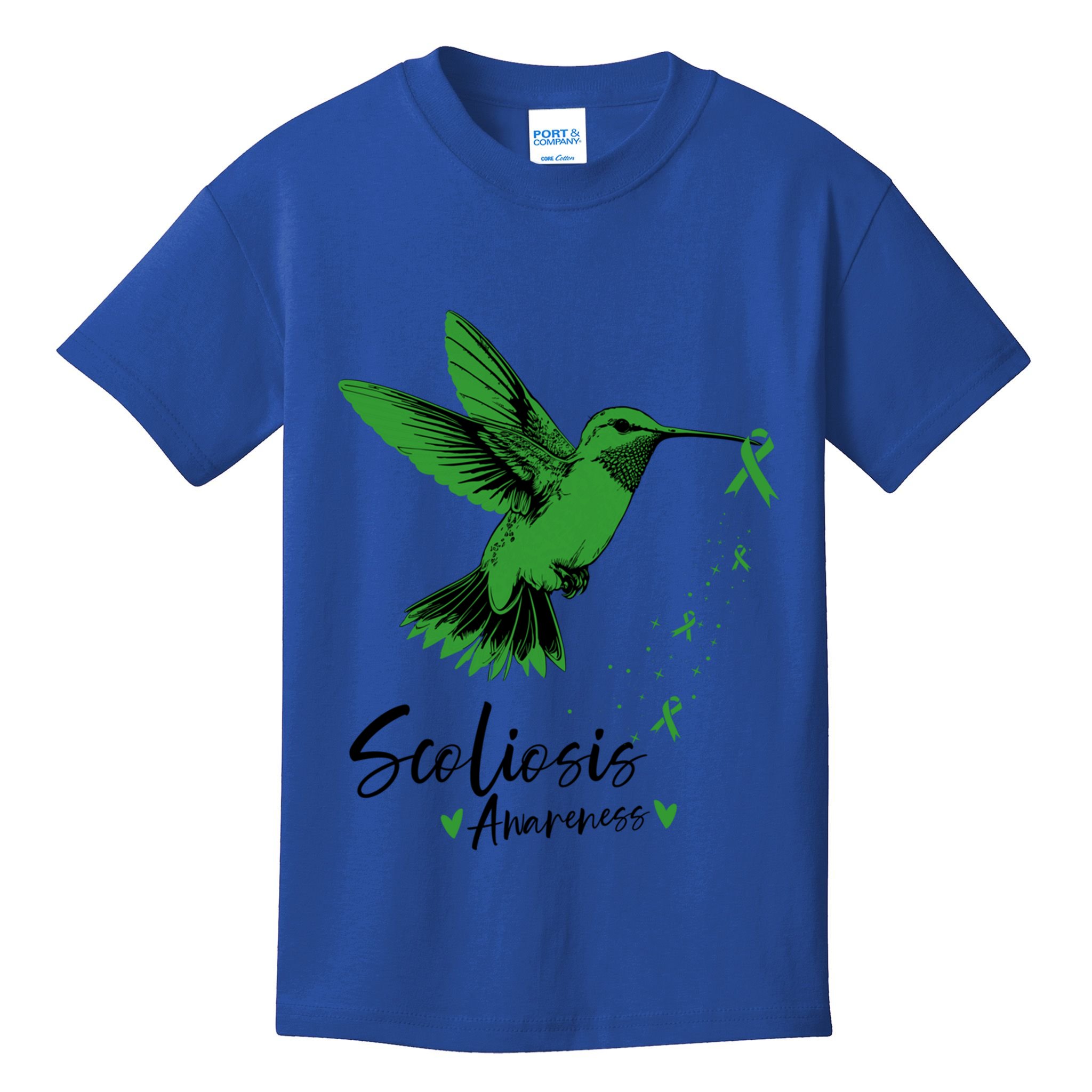 Scoliosis Warrior Green Hummingbird Scoliosis Awareness Gift Kids T-Shirt