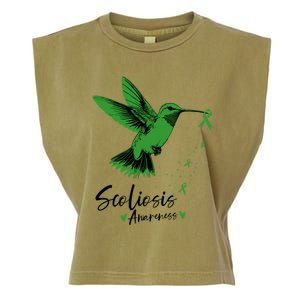 Scoliosis Warrior Green Hummingbird Scoliosis Awareness Gift Garment-Dyed Women's Muscle Tee