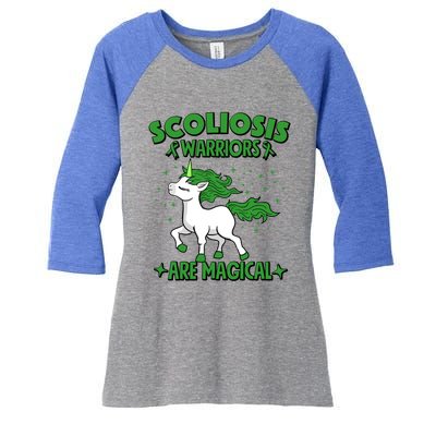 Scoliosis Warrior Green Ribbon Unicorn Scoliosis Awareness Gift Women's Tri-Blend 3/4-Sleeve Raglan Shirt