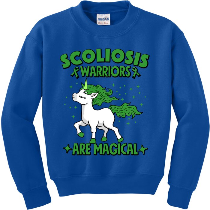 Scoliosis Warrior Green Ribbon Unicorn Scoliosis Awareness Gift Kids Sweatshirt