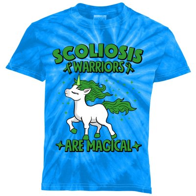 Scoliosis Warrior Green Ribbon Unicorn Scoliosis Awareness Gift Kids Tie-Dye T-Shirt