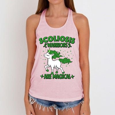 Scoliosis Warrior Green Ribbon Unicorn Scoliosis Awareness Gift Women's Knotted Racerback Tank