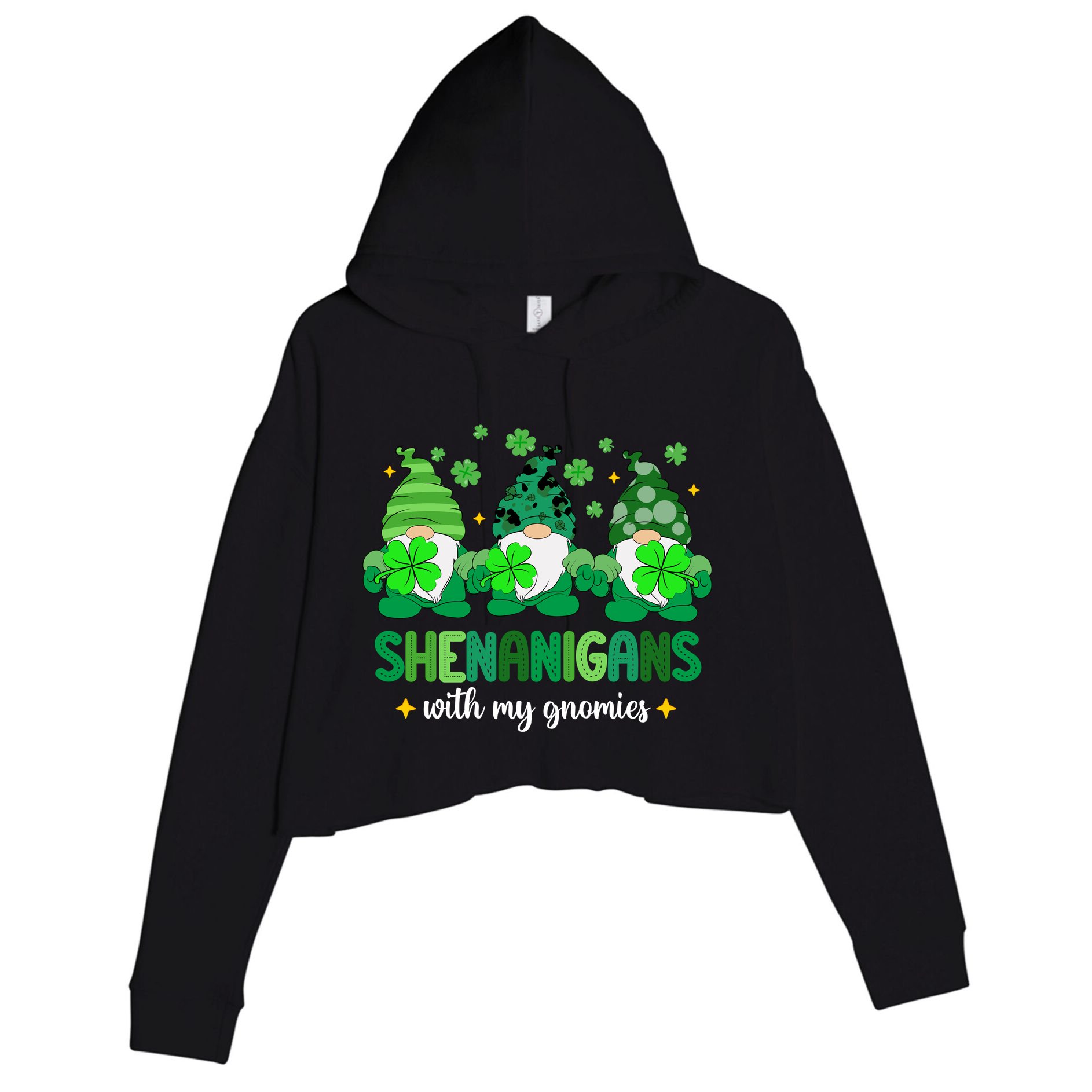 Shenanigans With Gnomies St Patrick Day Crop Fleece Hoodie
