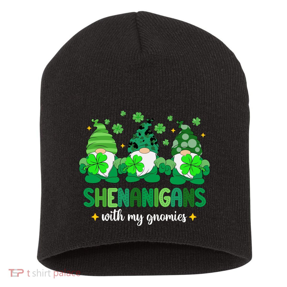 Shenanigans With Gnomies St Patrick Day Short Acrylic Beanie