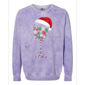 Snowflakes Wine Glass Santa Hat Christmas Wine Lovers Gift Colorblast Crewneck Sweatshirt