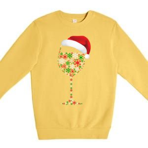 Snowflakes Wine Glass Santa Hat Christmas Wine Lovers Gift Premium Crewneck Sweatshirt