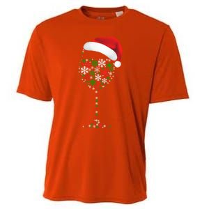 Snowflakes Wine Glass Santa Hat Christmas Wine Lovers Gift Cooling Performance Crew T-Shirt