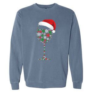 Snowflakes Wine Glass Santa Hat Christmas Wine Lovers Gift Garment-Dyed Sweatshirt