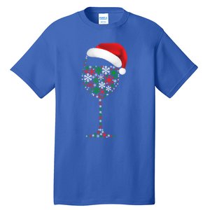 Snowflakes Wine Glass Santa Hat Christmas Wine Lovers Gift Tall T-Shirt