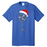 Snowflakes Wine Glass Santa Hat Christmas Wine Lovers Gift Tall T-Shirt