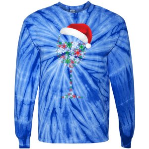 Snowflakes Wine Glass Santa Hat Christmas Wine Lovers Gift Tie-Dye Long Sleeve Shirt