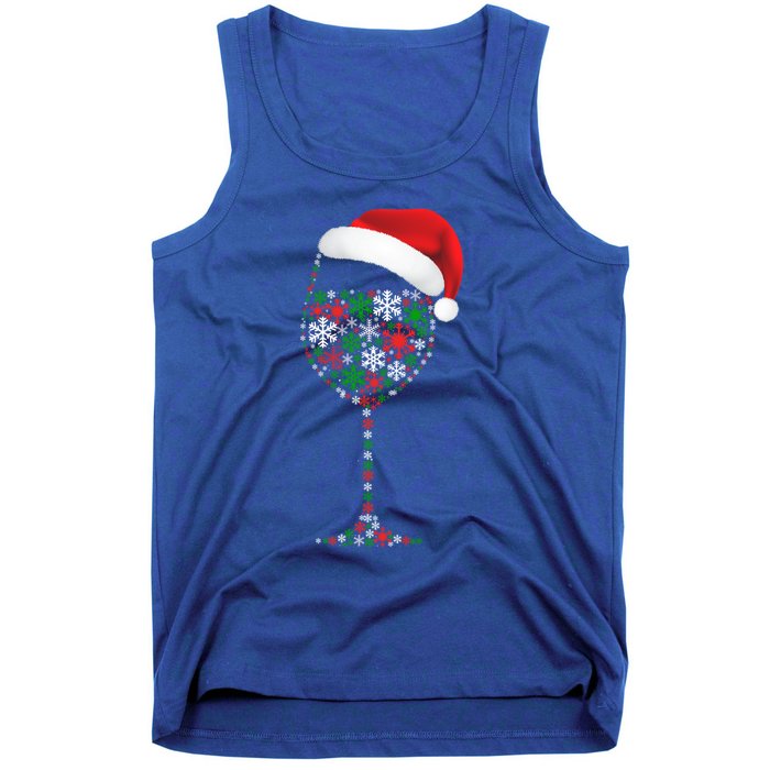 Snowflakes Wine Glass Santa Hat Christmas Wine Lovers Gift Tank Top