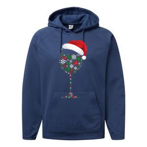 Snowflakes Wine Glass Santa Hat Christmas Wine Lovers Gift Performance Fleece Hoodie