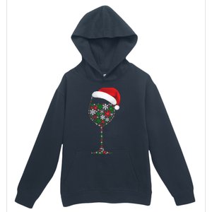 Snowflakes Wine Glass Santa Hat Christmas Wine Lovers Gift Urban Pullover Hoodie