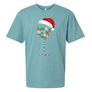 Snowflakes Wine Glass Santa Hat Christmas Wine Lovers Gift Sueded Cloud Jersey T-Shirt