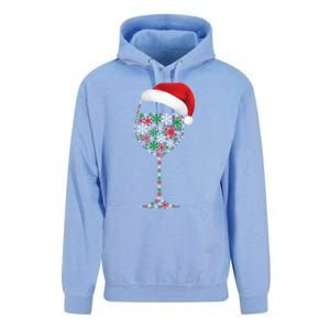 Snowflakes Wine Glass Santa Hat Christmas Wine Lovers Gift Unisex Surf Hoodie