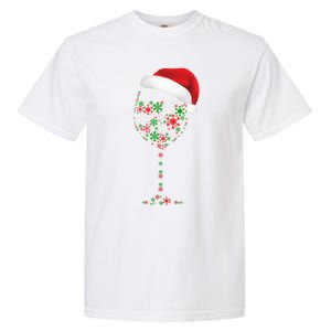 Snowflakes Wine Glass Santa Hat Christmas Wine Lovers Gift Garment-Dyed Heavyweight T-Shirt