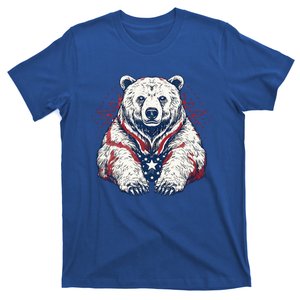 Sketchy White Grizzly Patriotic Bear 4th Of July Stars T-Shirt