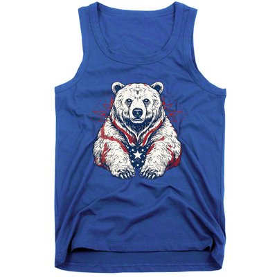 Sketchy White Grizzly Patriotic Bear 4th Of July Stars Tank Top