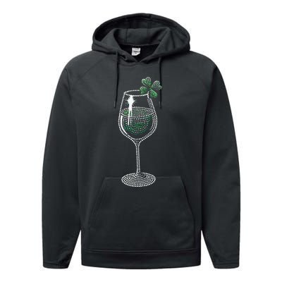 Shamrock Wine Glasses Drinking St Patricks Day Irish Women Performance Fleece Hoodie