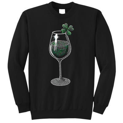 Shamrock Wine Glasses Drinking St Patricks Day Irish Women Tall Sweatshirt