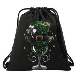 Shamrock Wine Glasses Drinking St Patricks Day Irish Women Drawstring Bag