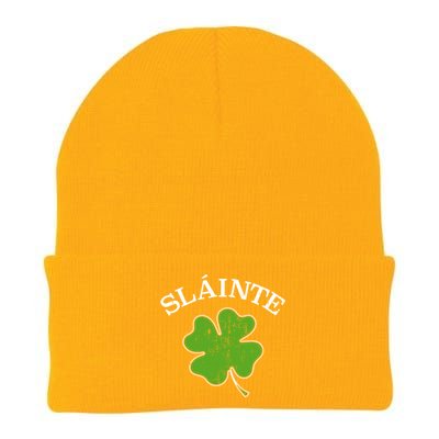 Slainte With Green Shamrock Clover For St Patricks Day Gift Knit Cap Winter Beanie